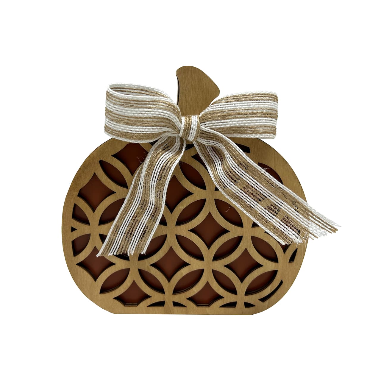 Brown & Orange Circle Lattice Pumpkin Tabletop Décor with Striped Burlap Bow by Ashland®